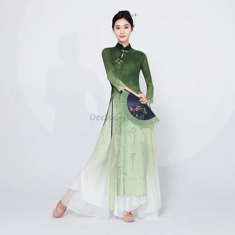 

2025 classical literature art temperament chinese dancing qipao retro fashionable women's dance qipao fairy gradient clothing