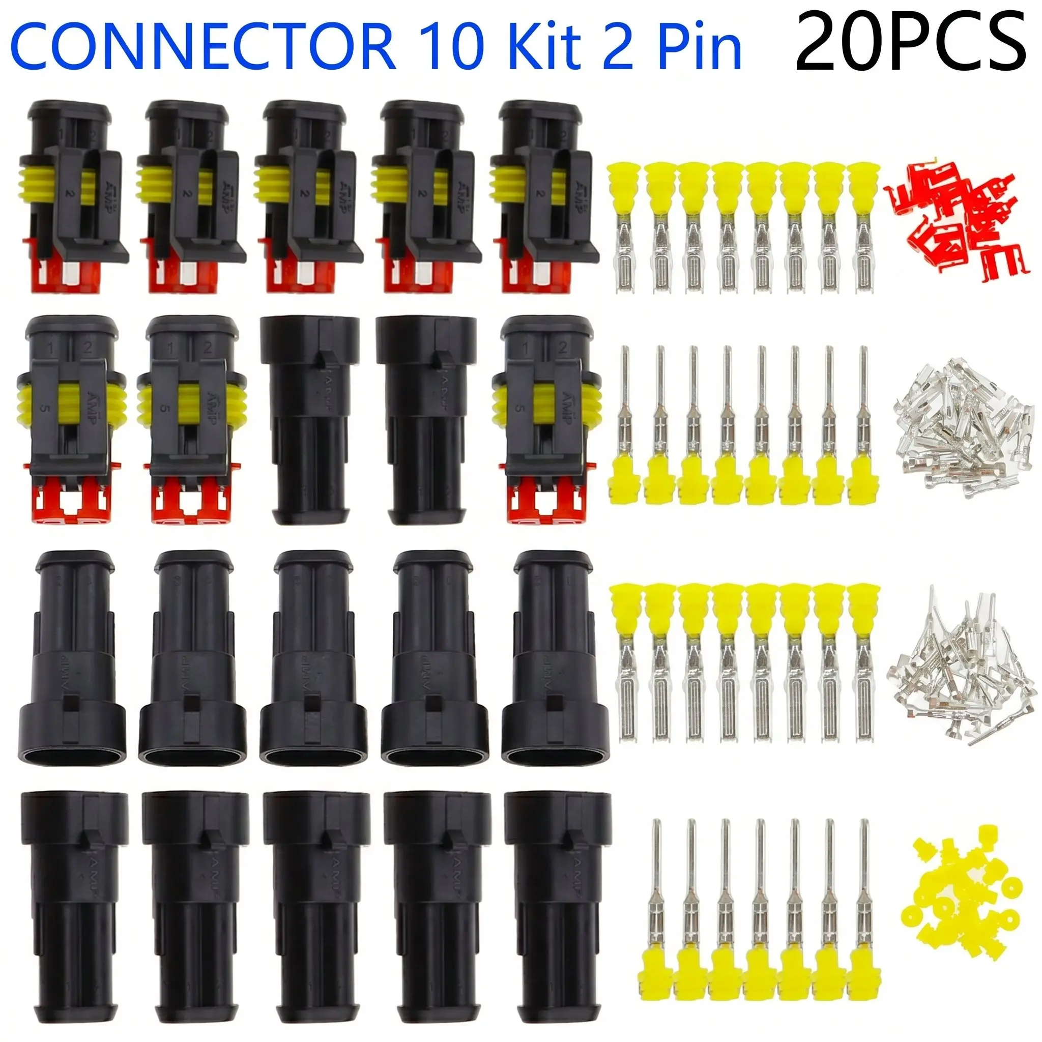 

10Kits 2Pin Waterproof Electrical Connector IP67 Auto Xenon Lamp Socket Wire Plug 1.5mm Terminals for Car Motorcycle Marine