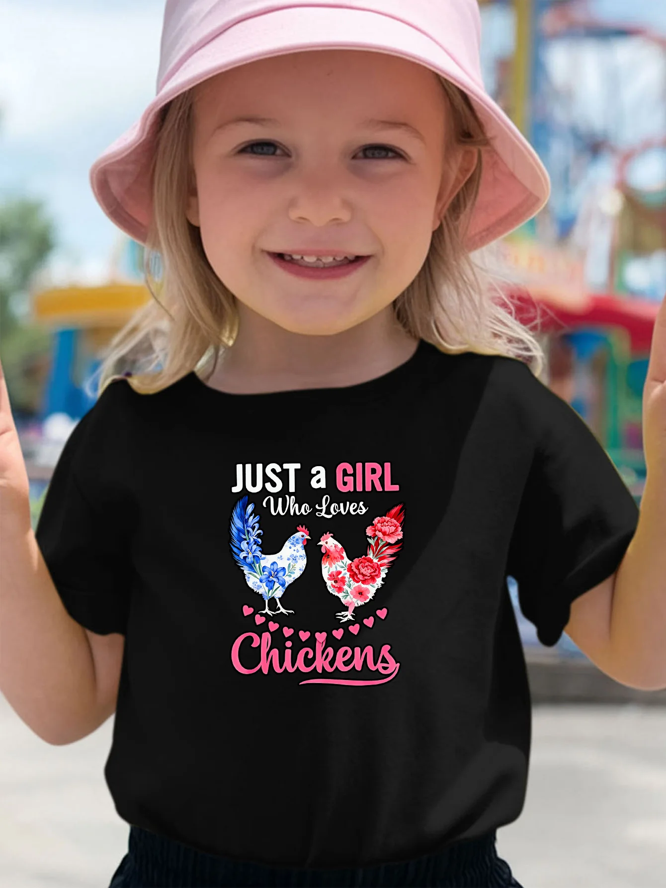 Just A Girl Who Loves Floral Chickens Print Kids T Shirt Boys Girls Short Sleeve Cotton Family Matching Toddler Casual Tops