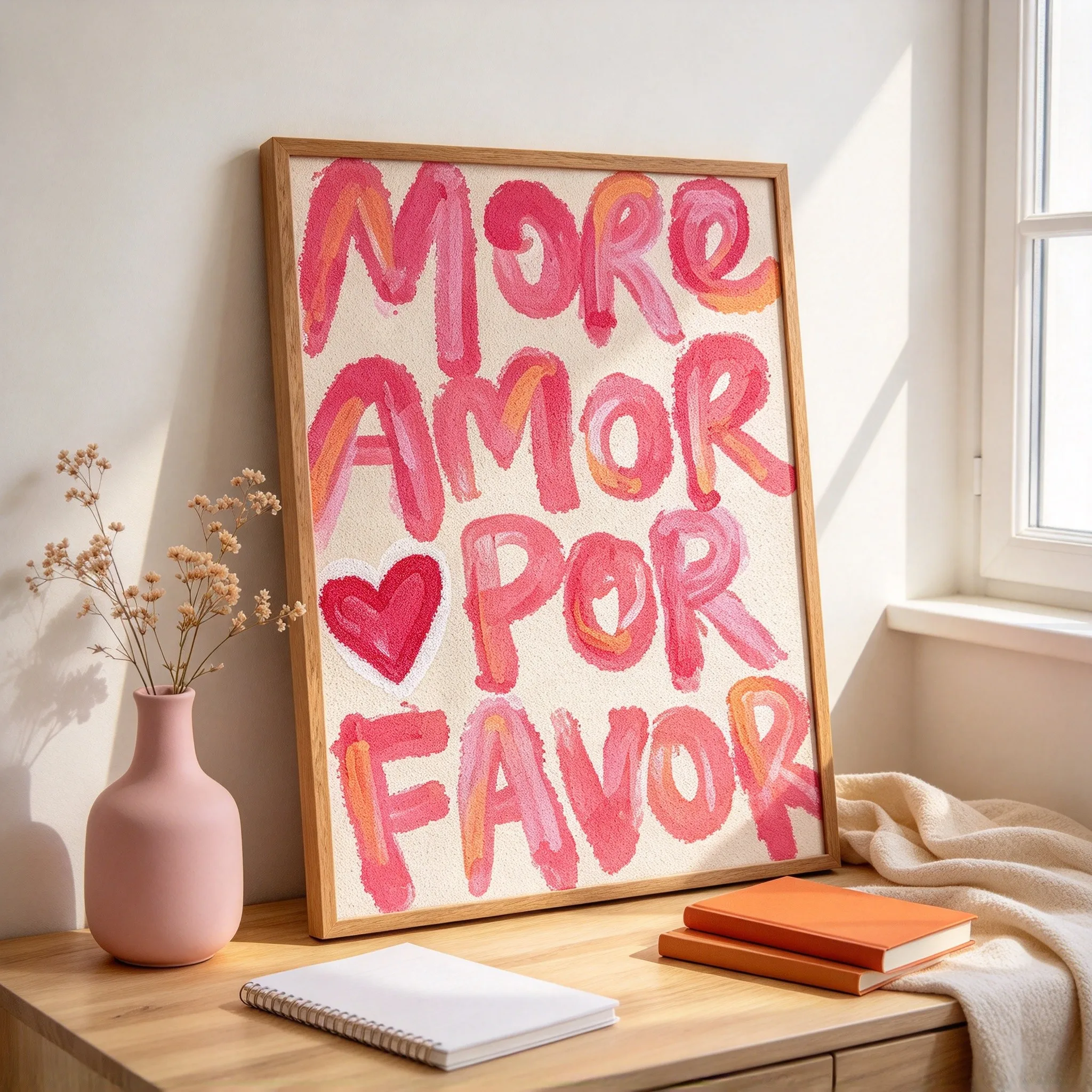 Boho Chic Canvas Print Unframed Hand Painted Pink Orange Love Quote Poster Vibrant Wall Art For Girls Dorm Romantic Valentine
