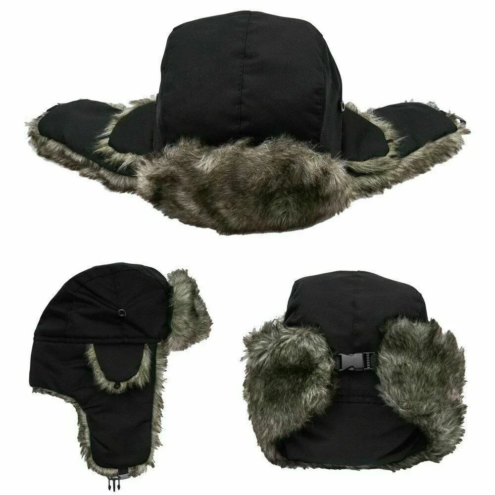 Men's Winter Trapper Aviator Trooper Earflap Warm Russian Waterproof Ski Hat Bomber Cap  Russian Warm Ear Protectors Hats