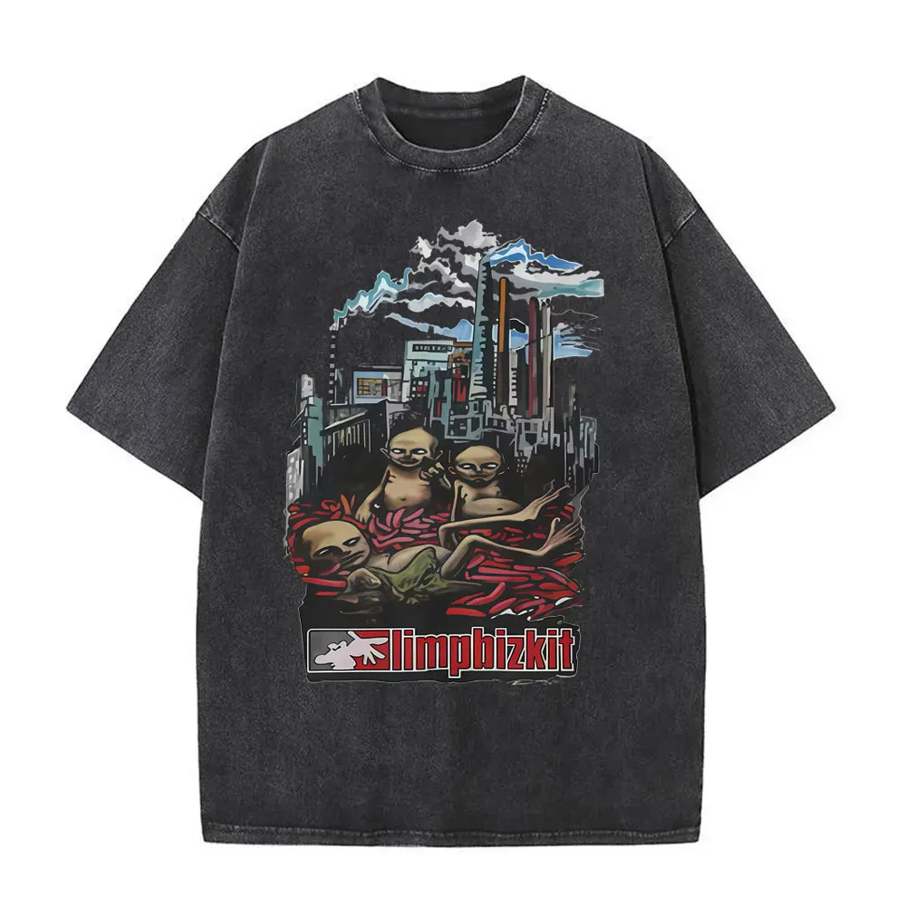 

Washed Vintage Rock Band Limp Bizkit Chocolate Starfish and The Hotdog Flavored Water T-shirts Men's Hip Hop Oversized T Shirts