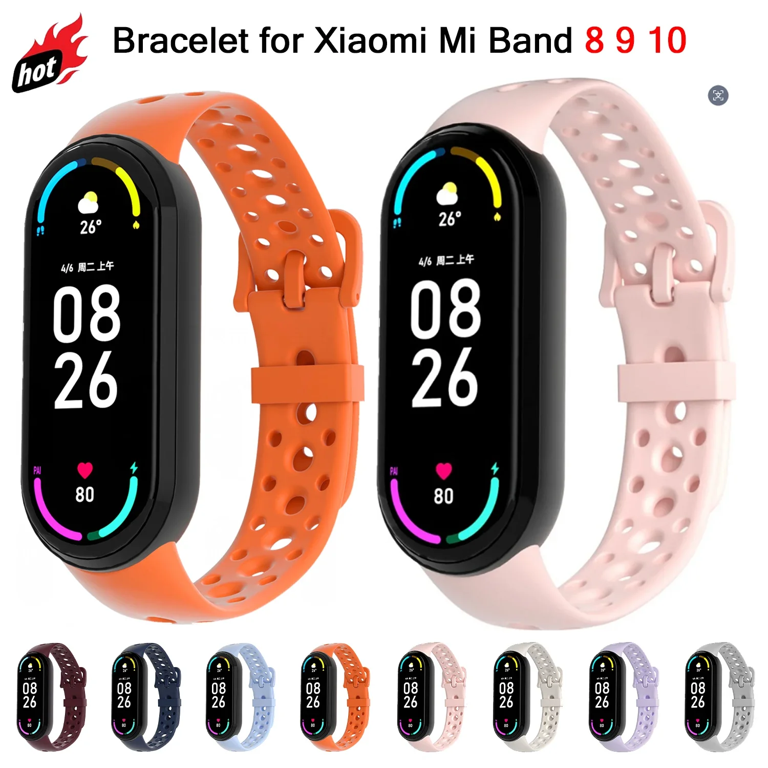 Silikonarmband für Xiaomi Mi Band 10/9 Sportarmband Gummi-Armband Pulseira Correa Xiaomi Smart Band 8/9 Zubehör