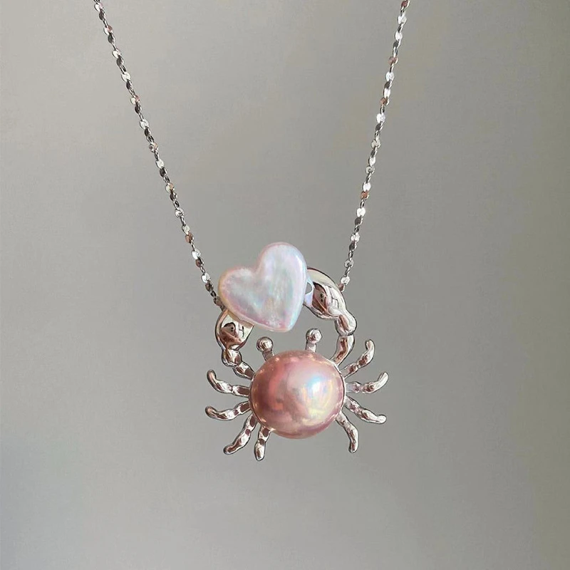 Kreative Mode Liebe Herz Rosa Perle Krabben Form Anhänger Halskette für Frauen Ozean Stil Fisch Ohrringe Party Kleid Schmuck Geschenke