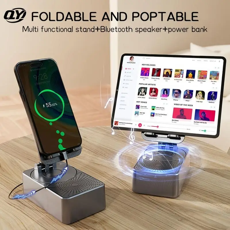 

3 In 1 BlueTooth Speaker With Phone Stand Mobile Phone Holder 360° Stand Base 5000mAh Power Bank Audio Pad Tablet Smartphone Adj