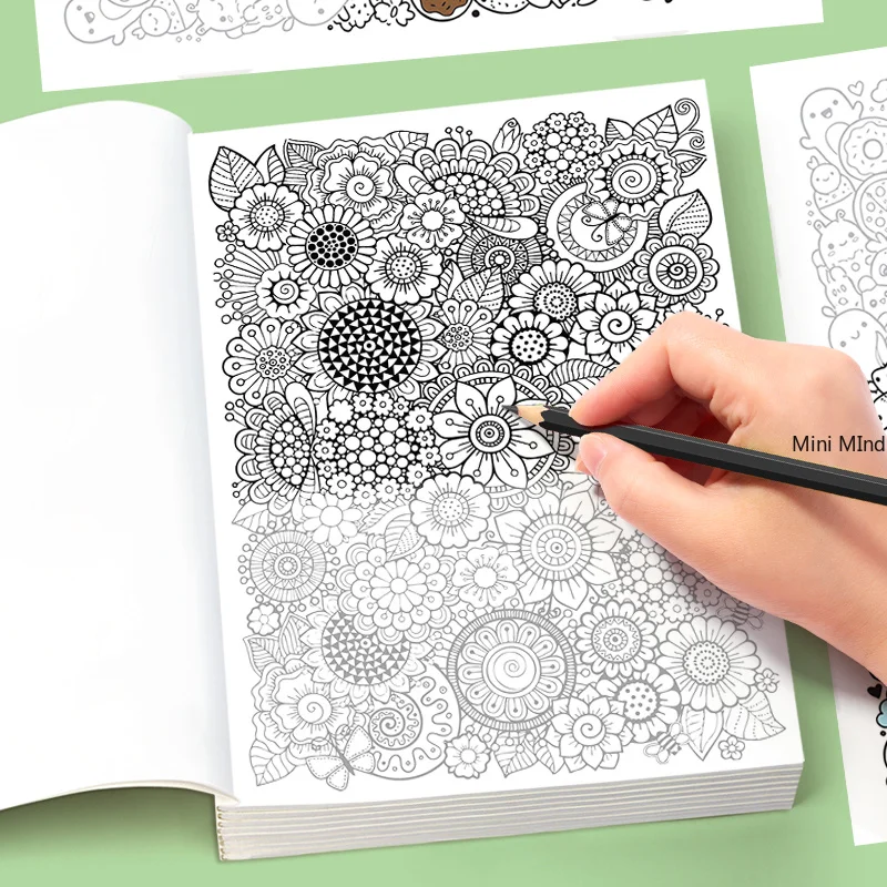 Portable Multi Theme Adult Decompression Coloring Book, Space Graffiti/mandala/flowers/desserts/plants and Other Themes, A5 Size