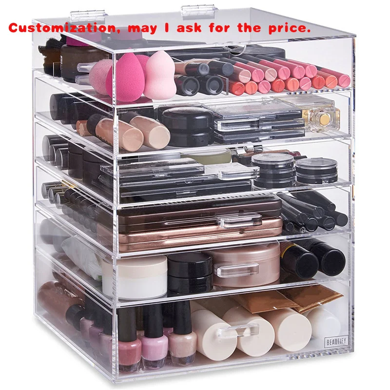 

custom.Top Seller Hinged Lid Acrylic Cosmetic Cube Organizer Drawer/Large 6 Tier 5 Drawers Acrylic Makeup Storage Box