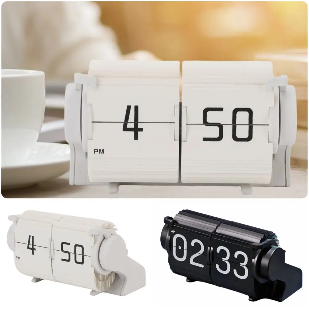Automatic Page Turning Flip Clock Black White Retro Design Digital Desktop Clock Accurate Timekeeping Big Number
