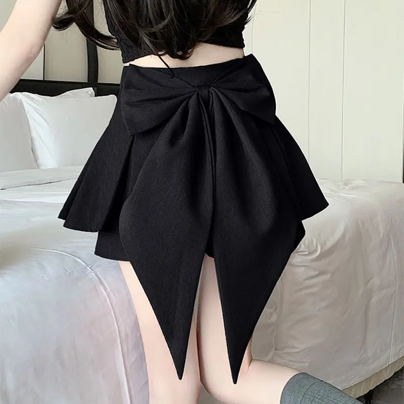 

Back bow gray pleated skirt women's spring pure desire spice girl miniskirt small design sense anti-light trouser skirt