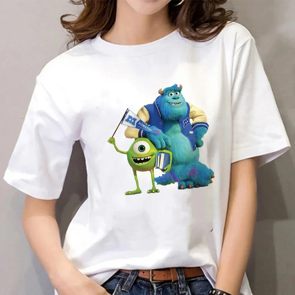 Camiseta estampada de manga corta para mujer, ropa con estampado de la serie de la Universidad de Disney Monster
