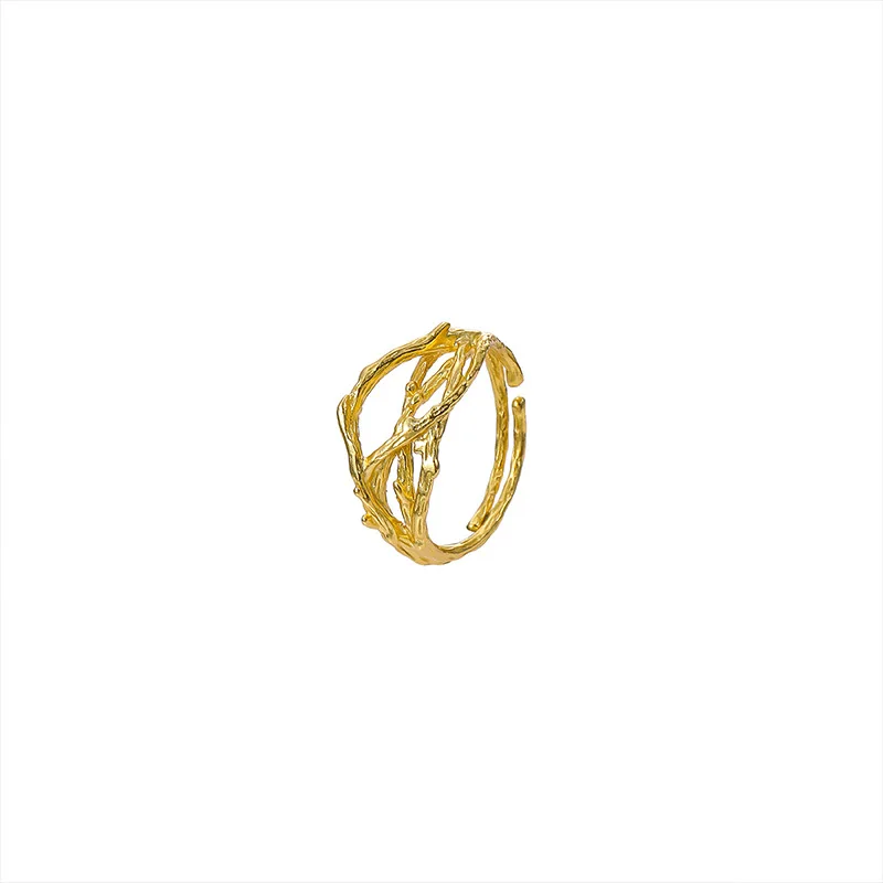 

S925 silver ring female, irregular branch texture opening adjustable tail ring