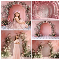 Pink Arch Floral Backdrop Girls Birthday Decor Wedding Party Maternity Dresses Photoshoot Art Portrait Photography Background