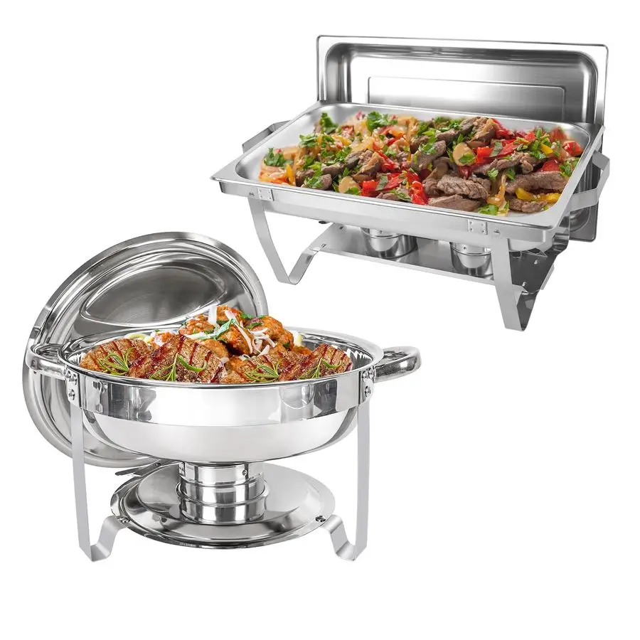 

Набор для шведского стола из 2 предметов: прямоугольный 8-литровый и круглый 5-литровый подогреватель из нержавеющей стали для кейтеринга, наборы для подогрева блюд и шведского стола
