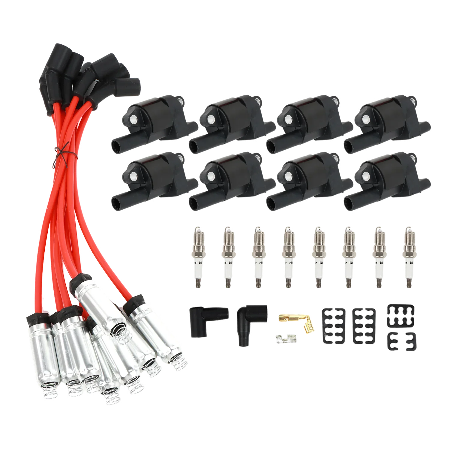 8pcs Ignition Coils+8pcs Iridium Spark Plugs+8pcs Spark Plug Wires For GMC Chevy Silverado 1500 Tahoe 5.3L UF414 Car Engine Part