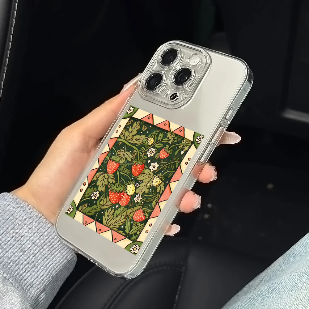 Erdbeerpflanze Silikon Handyhülle für IPhone 17 16 15 14 13 12 11 Pro Xs Max Air Mini 7 8 6 6s Plus SE 2020 2022 Cover
