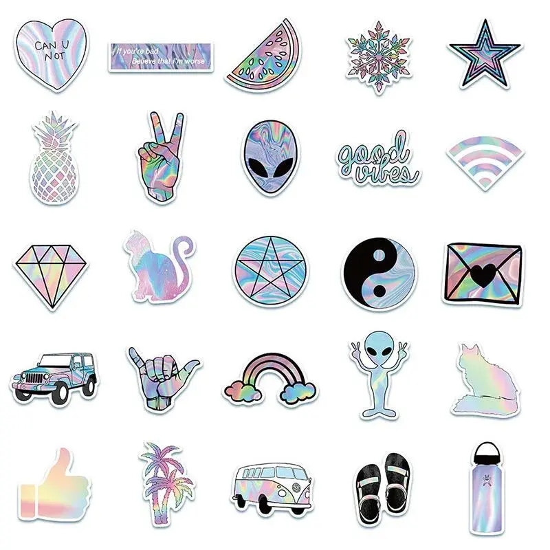 50pcs Cartoon Vsco Girl Stickers Diy Color Watercolor Luggage Scrapbook Album Notebook Diary Card Decoration Decal