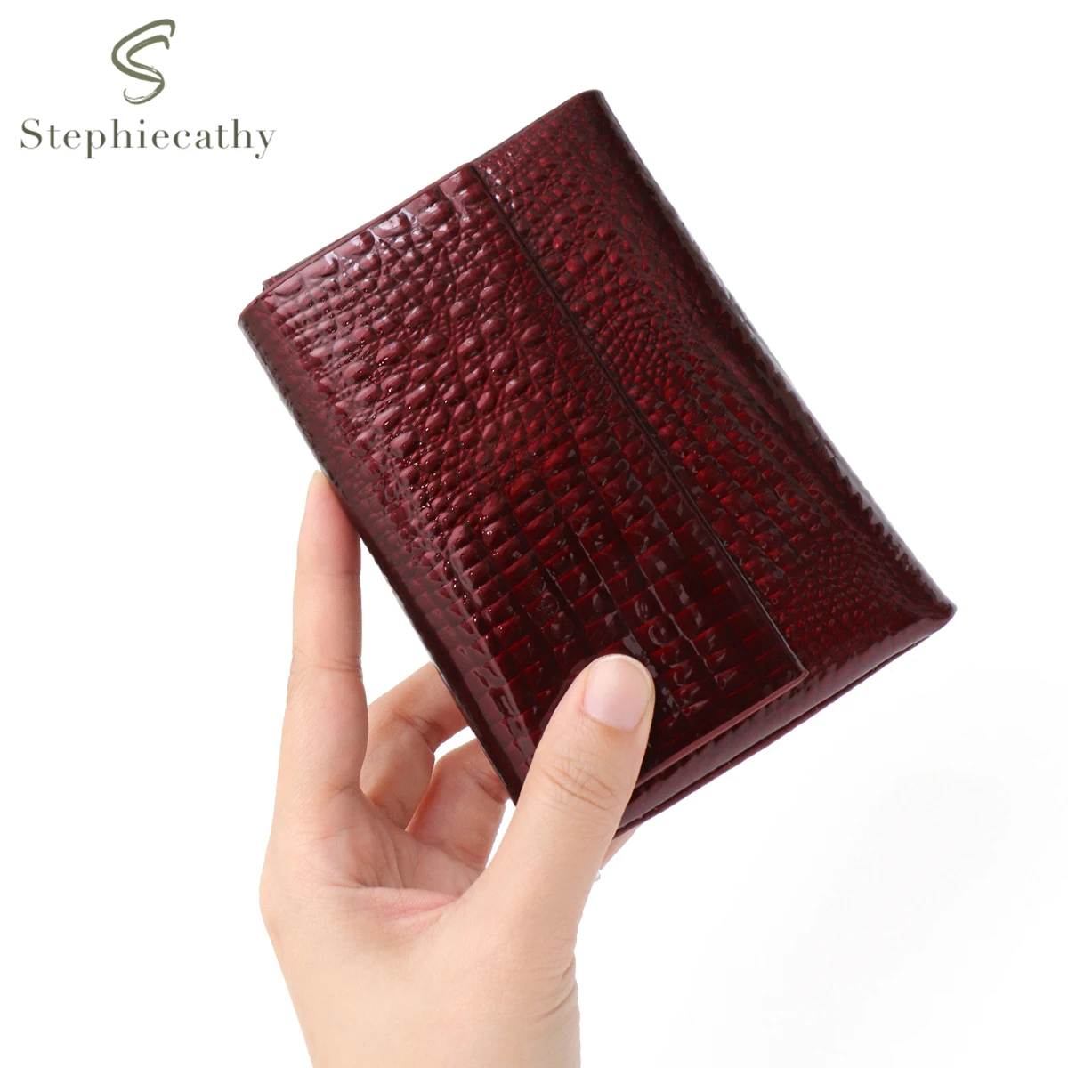 SC Dames Luxe Croc Patroon Lakleer Korte Portemonnee Driebladige Portemonnee Kaarthouder Multi Zakken Geld Slots Draagbaar Dagelijks