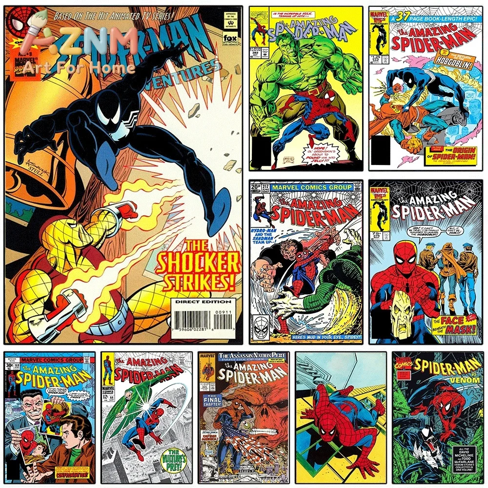 Spider Man Shocker Venom Vintage Comic Canvas Wall Art Unframed Canvas Print Superhero Poster Home Decor Gift Marvel Fans