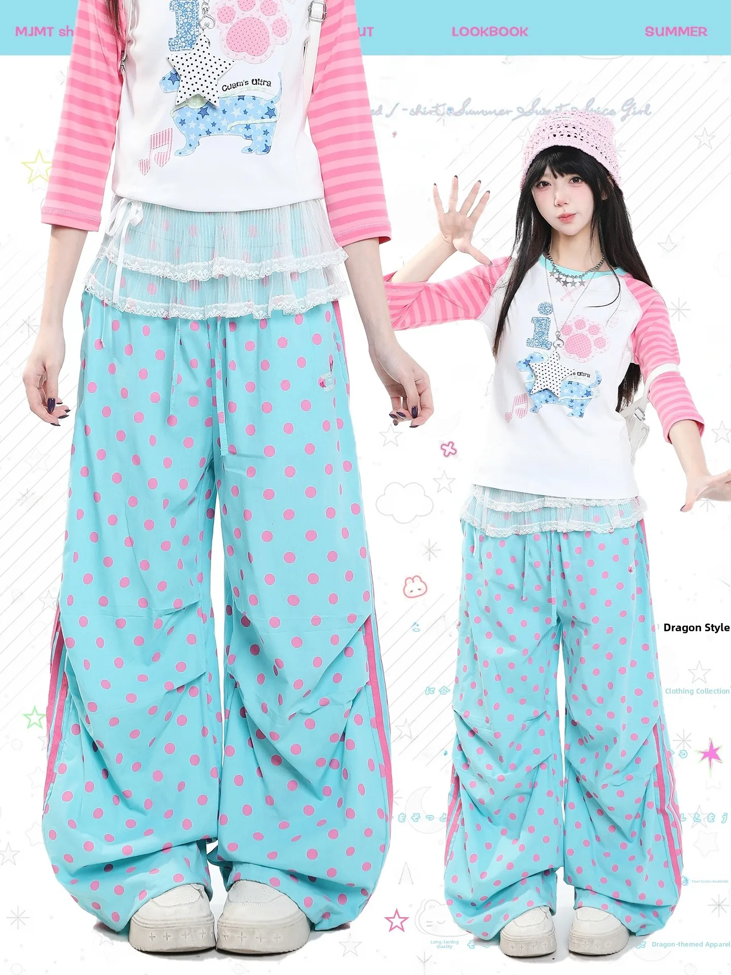 Dopamine Polka Dot Print Wide Leg Pants Women's Casual Loose Draped Floor-Length Trousers Comfortable Breathable Straight Leg