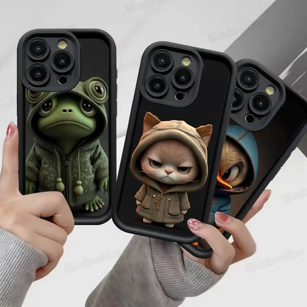 Duck Dog Frog Tiger Monkey Cartoon Silicone Soft Phone Case For iPhone 17 16 15 14 Plus 13 12 Mini 11 Black Cover