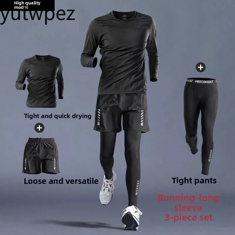 Summer Training Jogging Tracksuits Running Outdoor Compression Suit Set 3PC Workout Tights Men Sport Suit Gym Sportswear Clothes