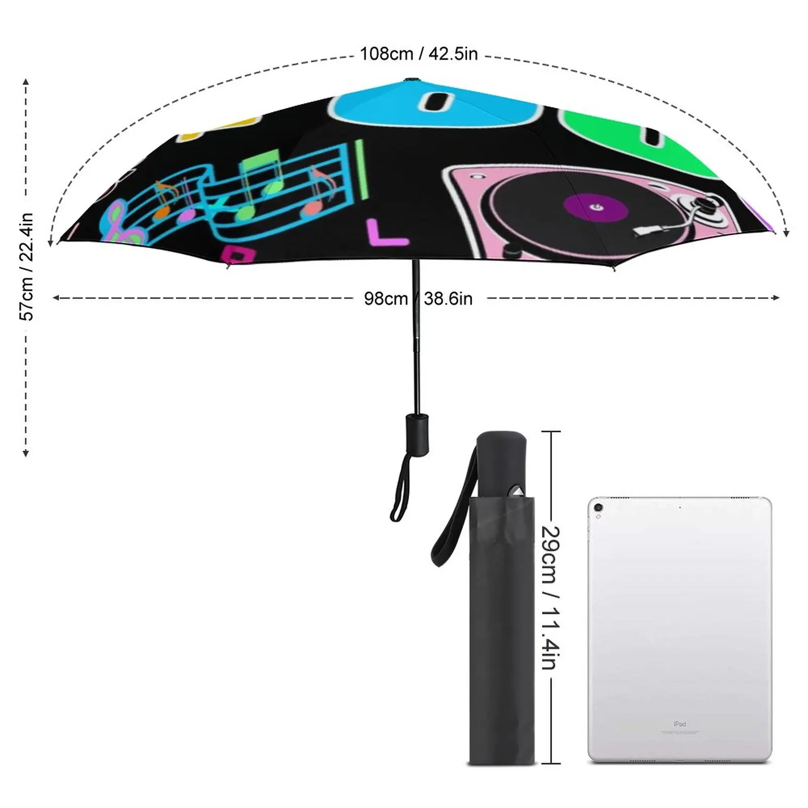 I Love The 80S Retro Heart 8 Ribs Auto Umbrella Graffiti Colorful Pinrt Sun and Rain Umbrella Black Coat Ligthweight Umbrellas