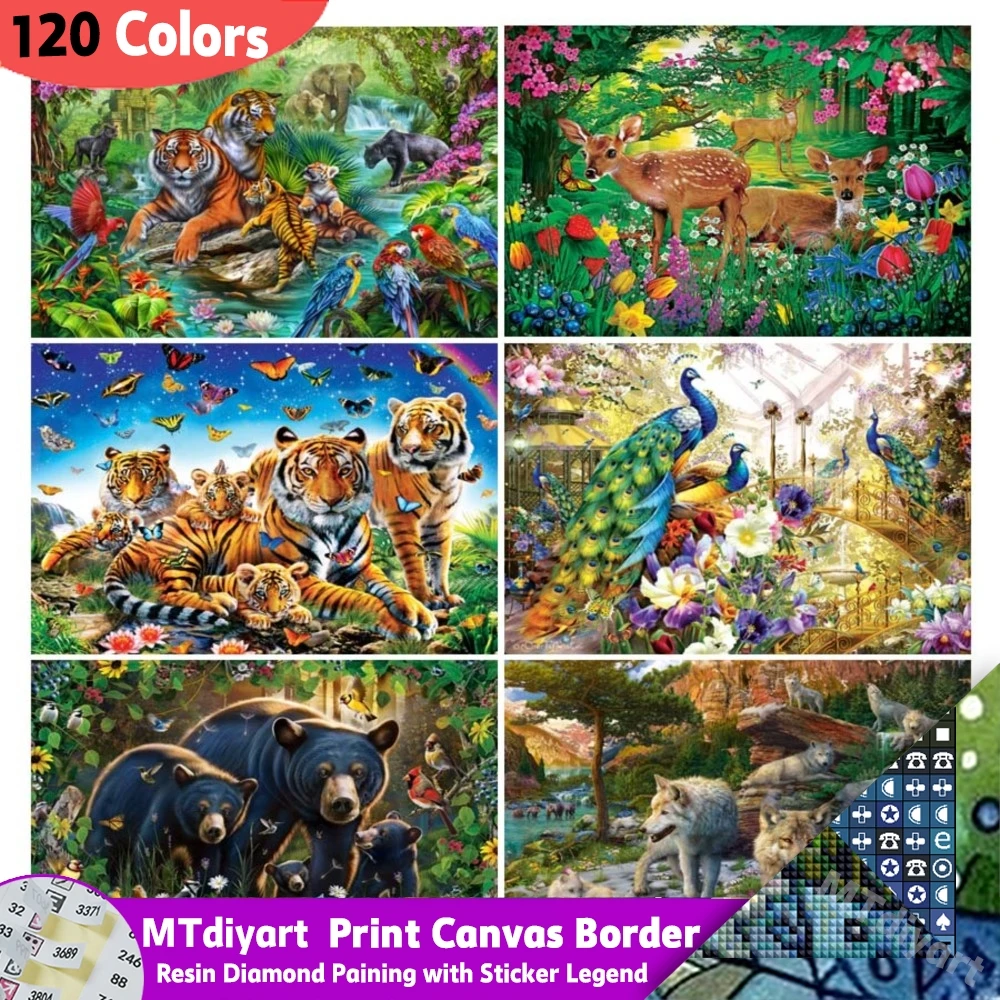 

120 Colors Resin Sticker Legend Kits Tiger Wolf Diamond Painting Horse Full Rhinestone Art New Collection Mosaic Wild Animals