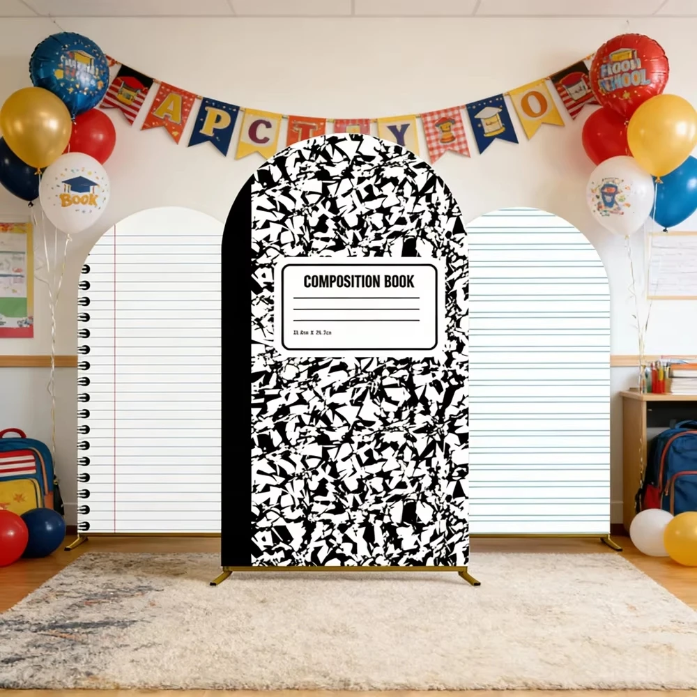 Carnet de composition noir, couverture en tissu élastique pour fond photo, décoration de rentrée scolaire et de remise de diplôme ﻿