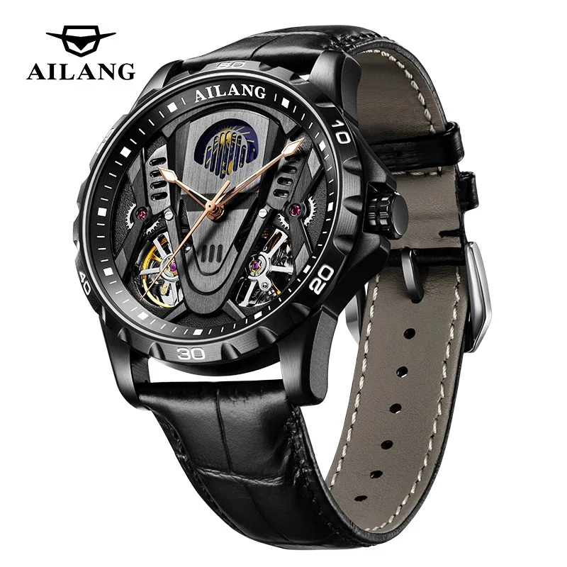 

AILANG Brand 2026 New Luxury Double Tourbillon Watch Men Sports Leather Waterproof Moon Phase Automata Mechanical Watches Mens