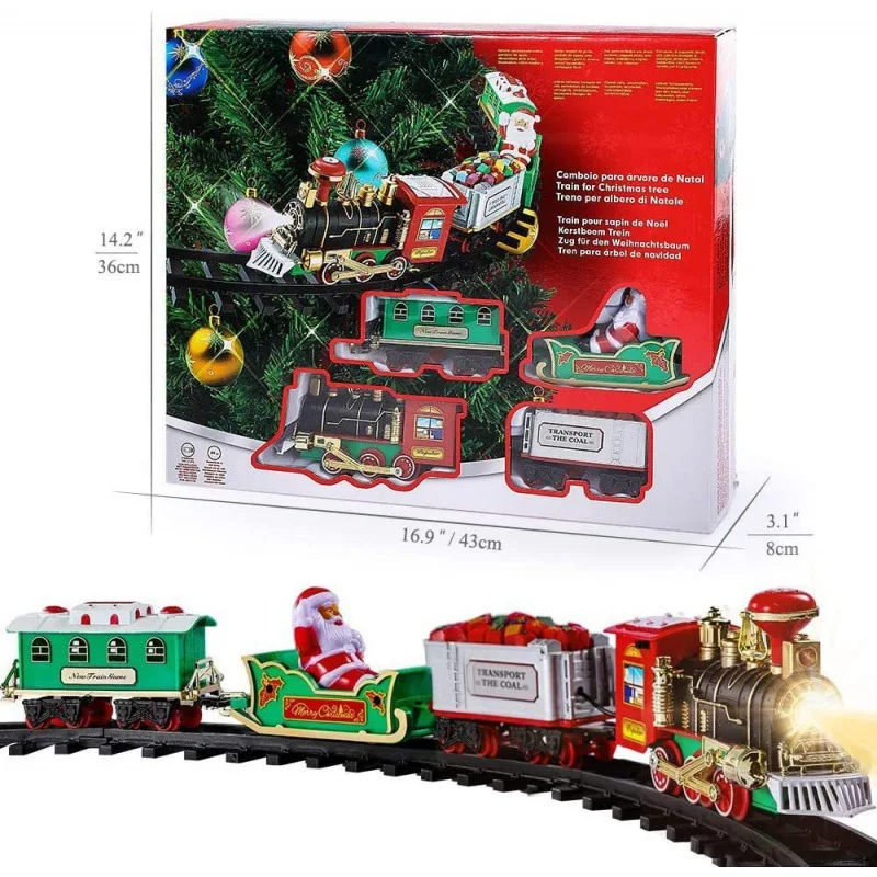 Juego de tren de Navidad con luces, sonidos, vías ferroviarias, motor locomotor para árbol de Navidad, juguetes electrónicos, regalo para niños