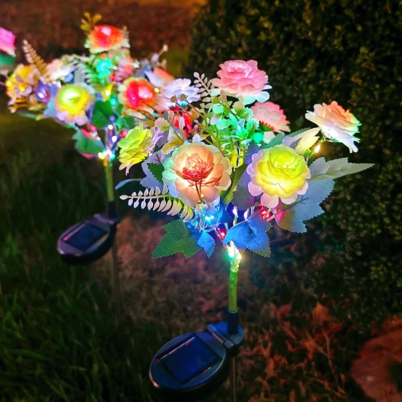 

Солнечные светильники-гортензии с 7 головками, имитирующие цветы, уличные светодиодные фонари для садовых дорожек, водонепроницаемые солнечные светильники-колышки для газона и двора
