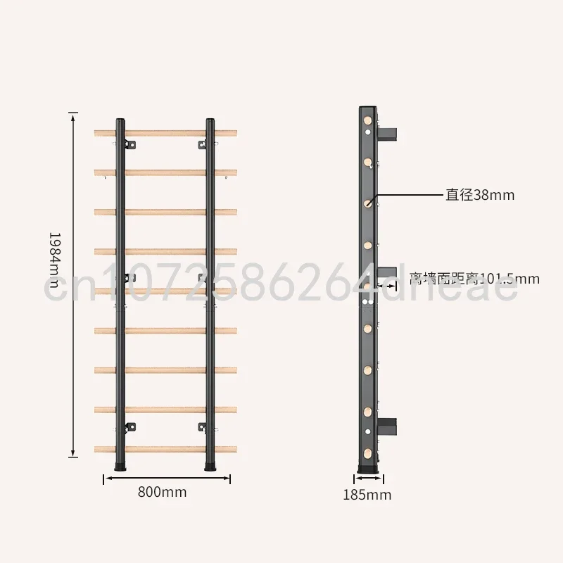 Gym Fitness Pull Up Bar Wall Mounted Wooden Swedish Ladder