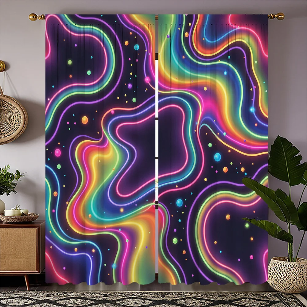 Lebendige Abstrakte Neon-Wirbel-Vorhänge Wohnzimmer-Fensterdekoration Regenbogen-Glanz Fluid Art Moderne Heimdekoration Gardinen