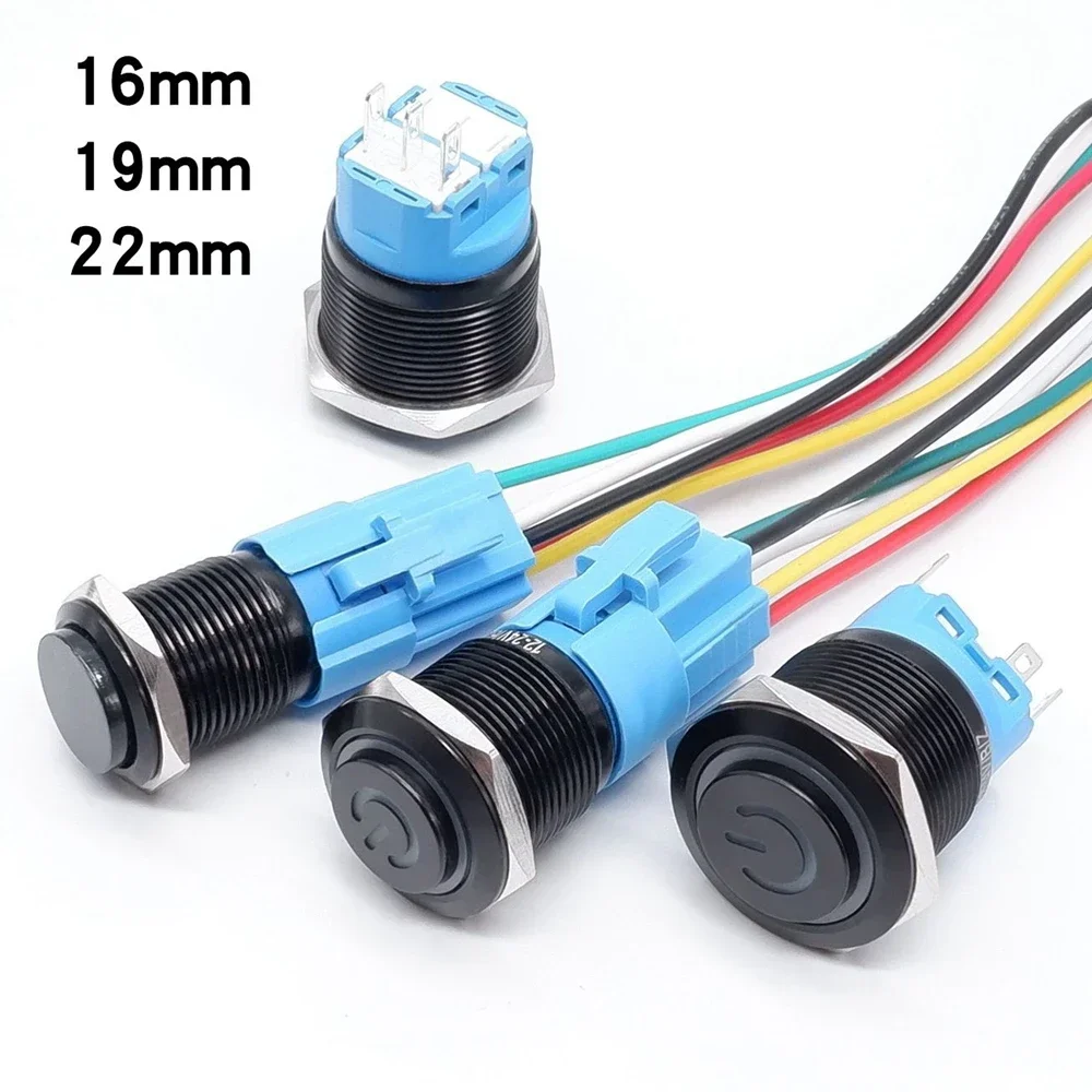 16mm 19mm 22mm Metal Button Switches black oxide LED Start Stop Power Supply Buttons Switch On Off 12v 24v 3v 6v 5v 220v 110v