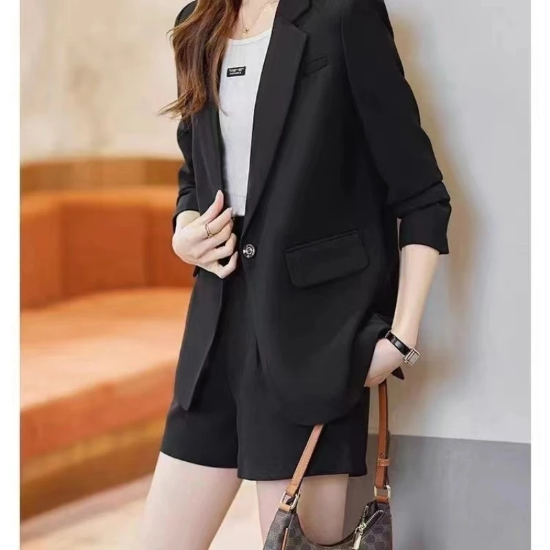 

Women's Loose Casual Suit Jaet Korean Sle Spring Autumn Asymmetrical Hemline Ele Small Stature Faion Top
