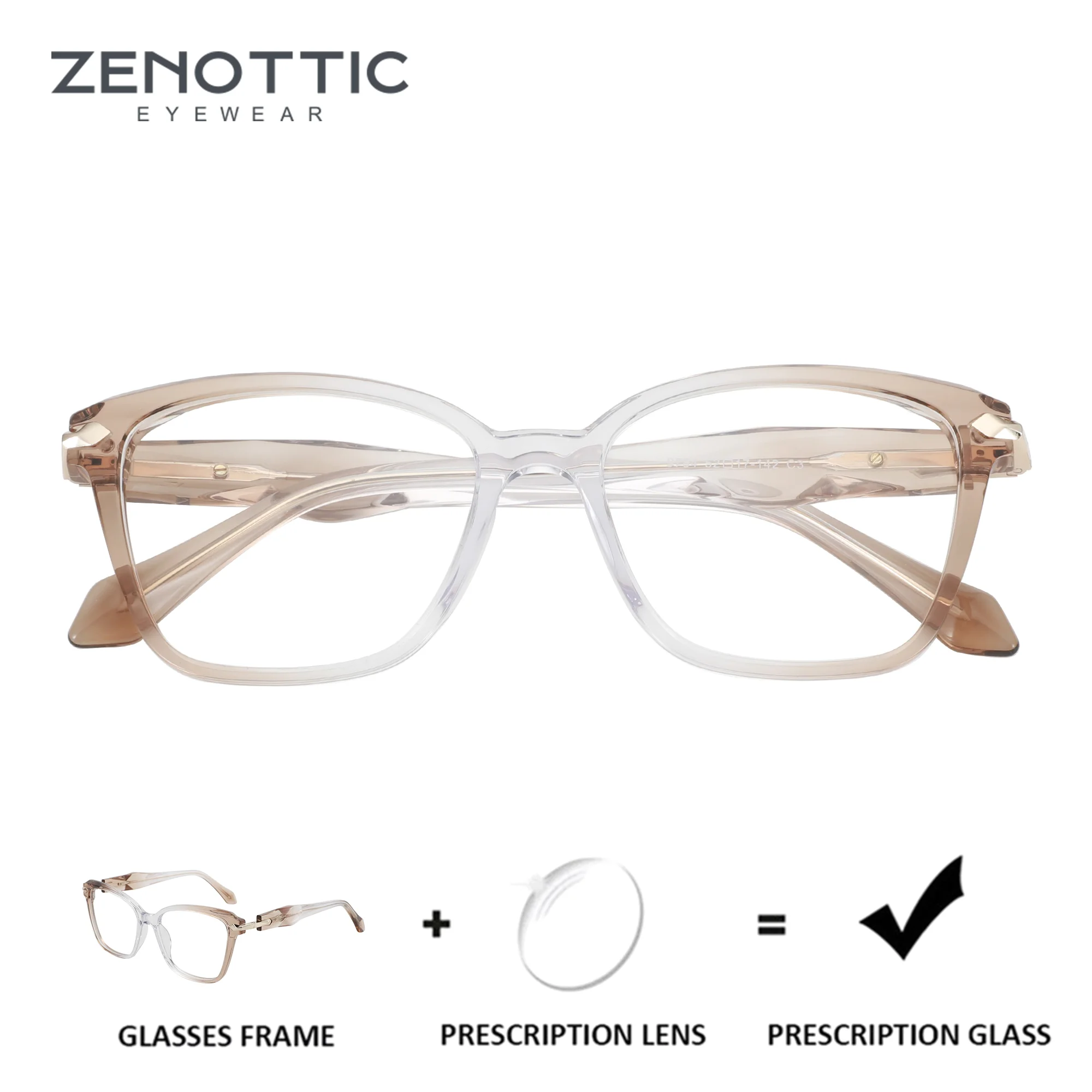 ZENOTTIC (L Size) 2026 Modish Square Prescription Glasses Woman Handmade Acetate Myopia Optical Eyeglasses