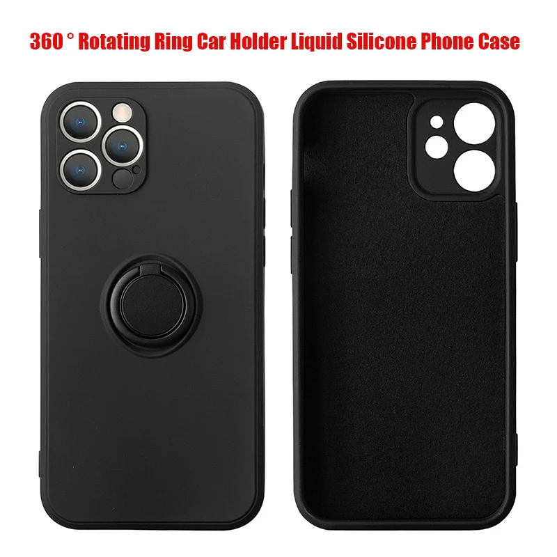 

360 ° Rotating Metal Ring Holder Liquid Silicone Shockproof Soft Phone Case For IPhone 16 Pro Max 14 12 11 15 Pro Max Back Cover