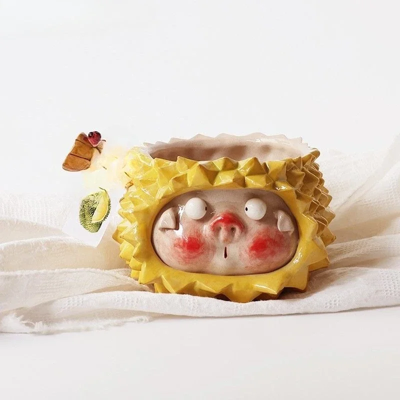 Durian pig bowl, cute, fresh and funny for one person, noodle soup, ceramics