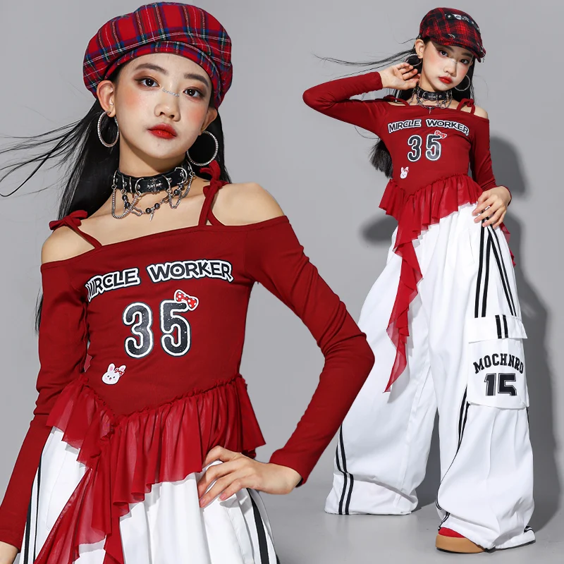 teen Kids Hip Hop Jazz Street Dance clothes y2k T-shirt Pants Set junior Girls Performance Costume Stage Outfit Child Suit Wear