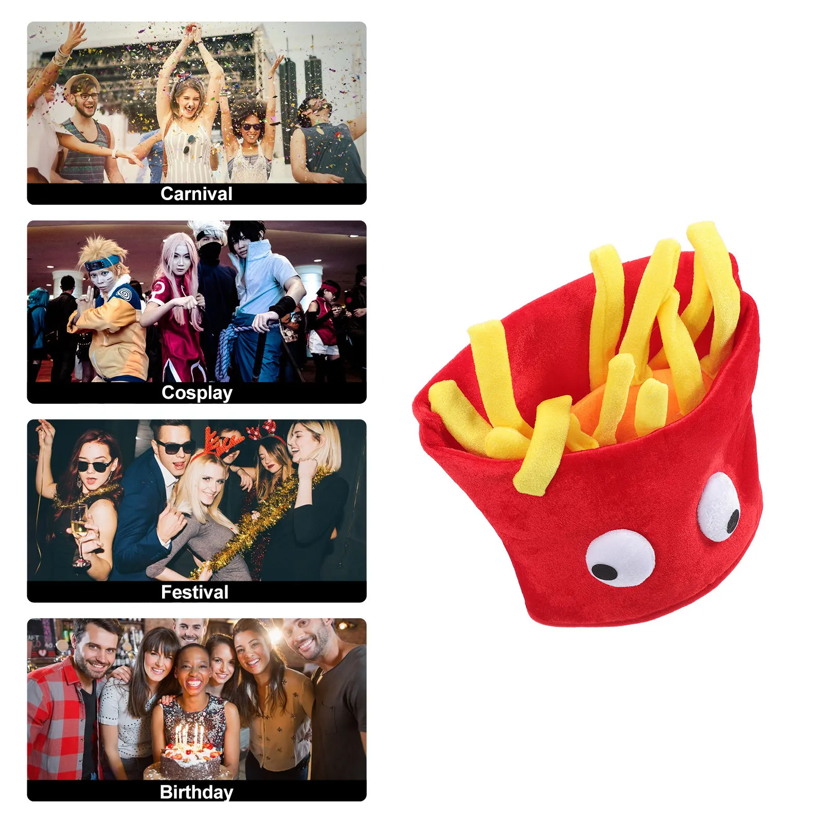 

Cartoon French Fries Hat Novelty Costume Party Wear for Festival Holiday Cosplay Photo Booth Prop Unisex Celebration Accessory