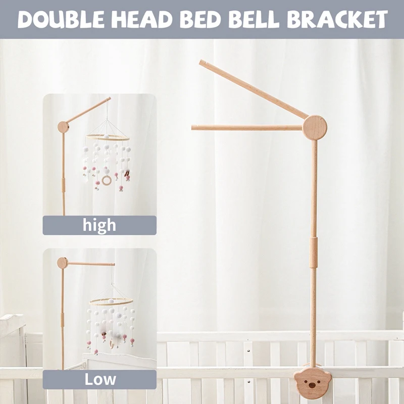 1 PCS Newborn Wooden Bed Bell Bracket Set Baby Crib Mobile Bed Bell Toy Holder Arm Wood