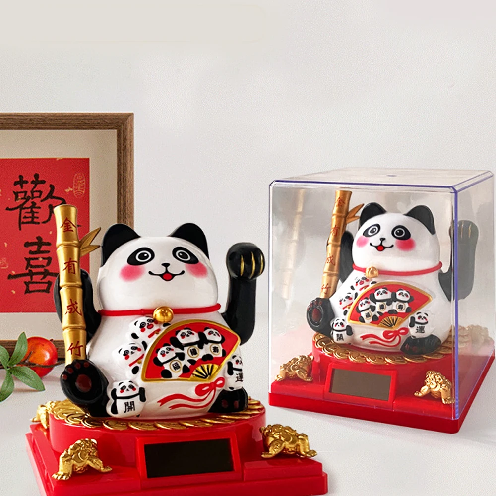 Solar-powered Automatic Waving Hand Panda Figurine Welcoming Tabletop Art Home Room Decoration Crafts Chinese Souvenir gift