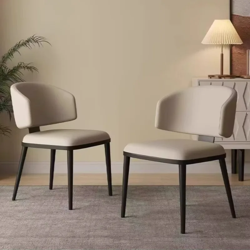 Wooden Dining Chairs PU Leather Padded Chairs with Comfortable Backrest Ergonomic Office Chair Beige
