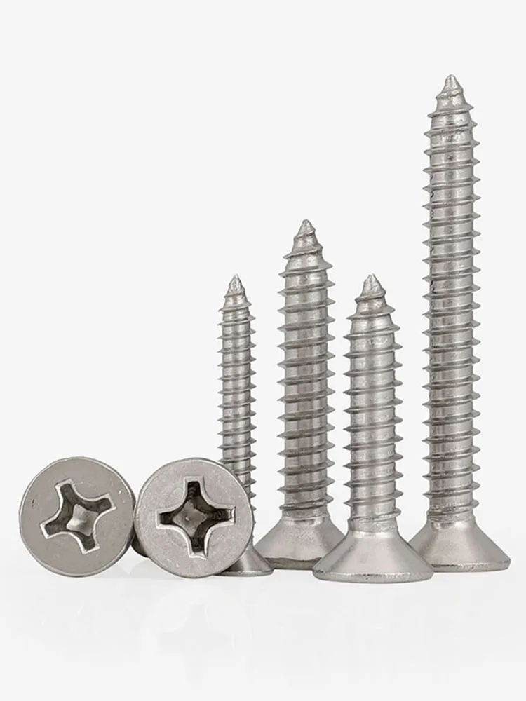 M2 M2.2 M2.6 M3 M3.5 M4 M5 M6 316 Stainless Steel A4 Cross Phillips Flat Countersunk Head Self Tapping Wood Screw
