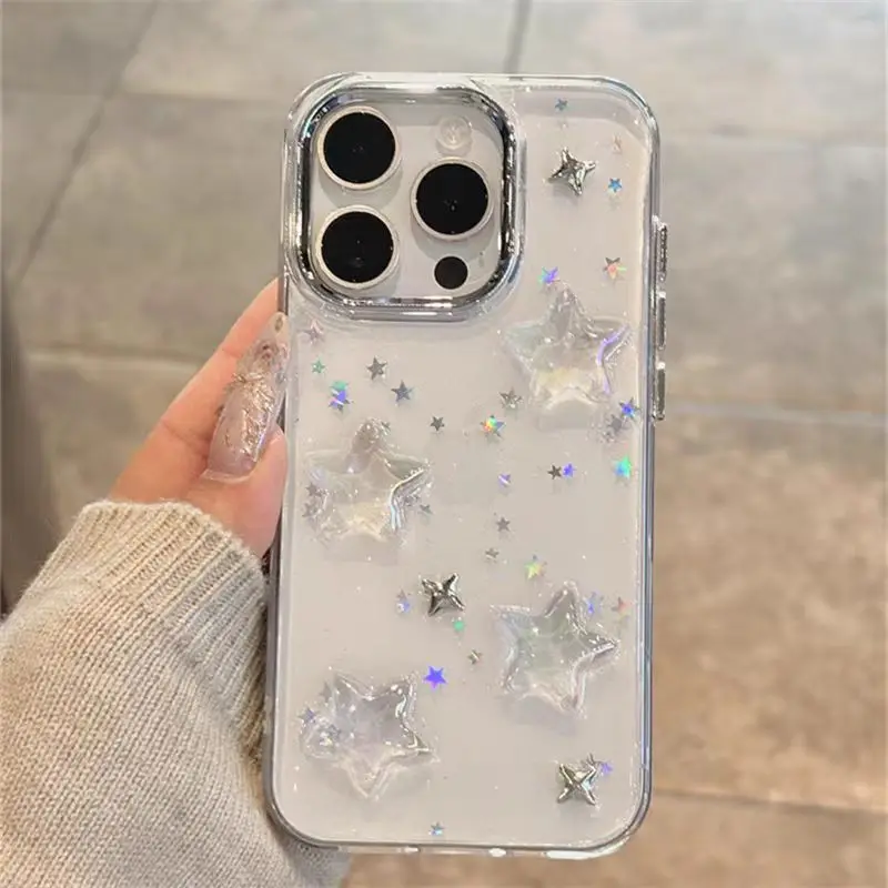 Luxury 3D Star Bling Glitter Shockproof Phone Case For iPhone 17 16 15 14 13 12 11 Pro Max Plus Transparent Bumper Cases Cover - náhled 3