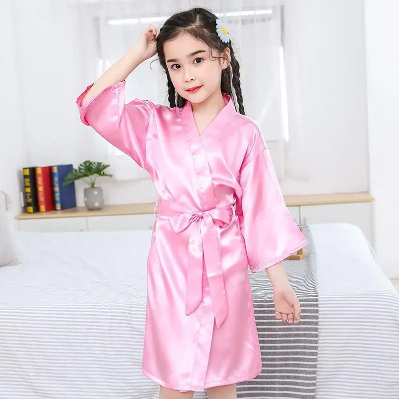 Bathrobes for Girls Nightwear Satin Silk Kids Robes Summer Girls Nightgown Sleepwear Children Loungewear Spa Party Dress Thin