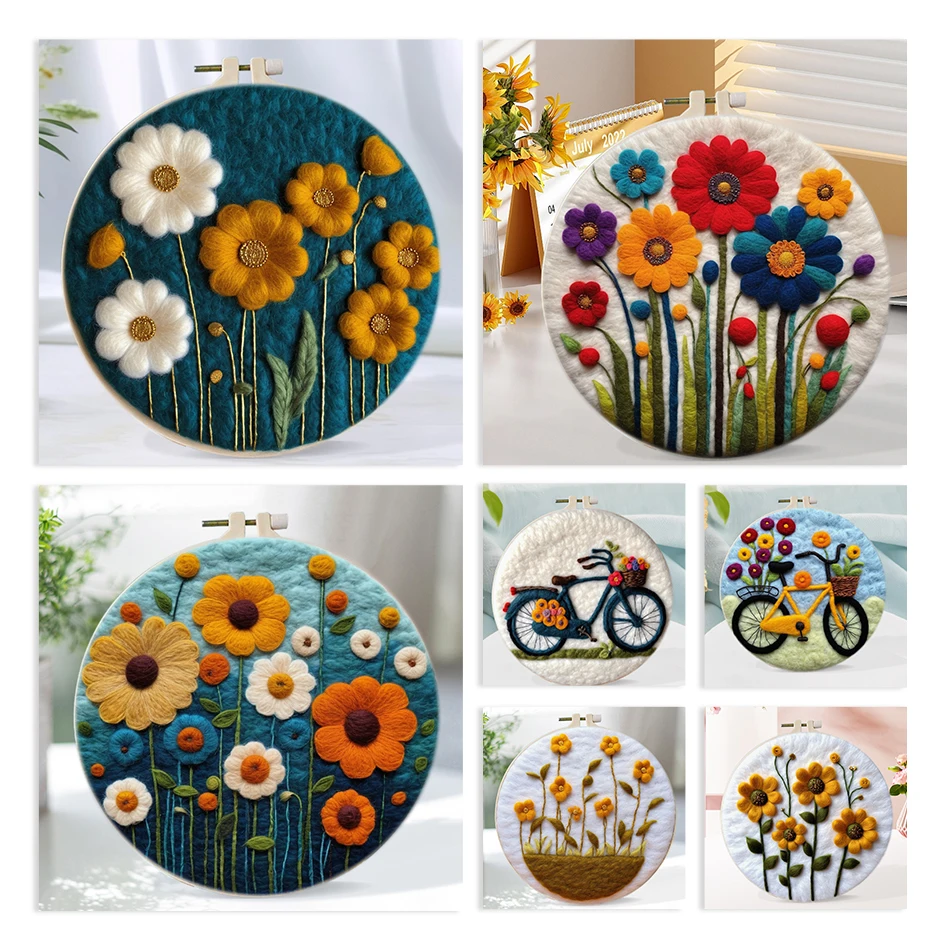 GATYZTORY Creative Painting DIY Wool Embroidery Kit Flower DIY Wool Needle Felt Picture Kit Craft Painting Gift For Mom Friends