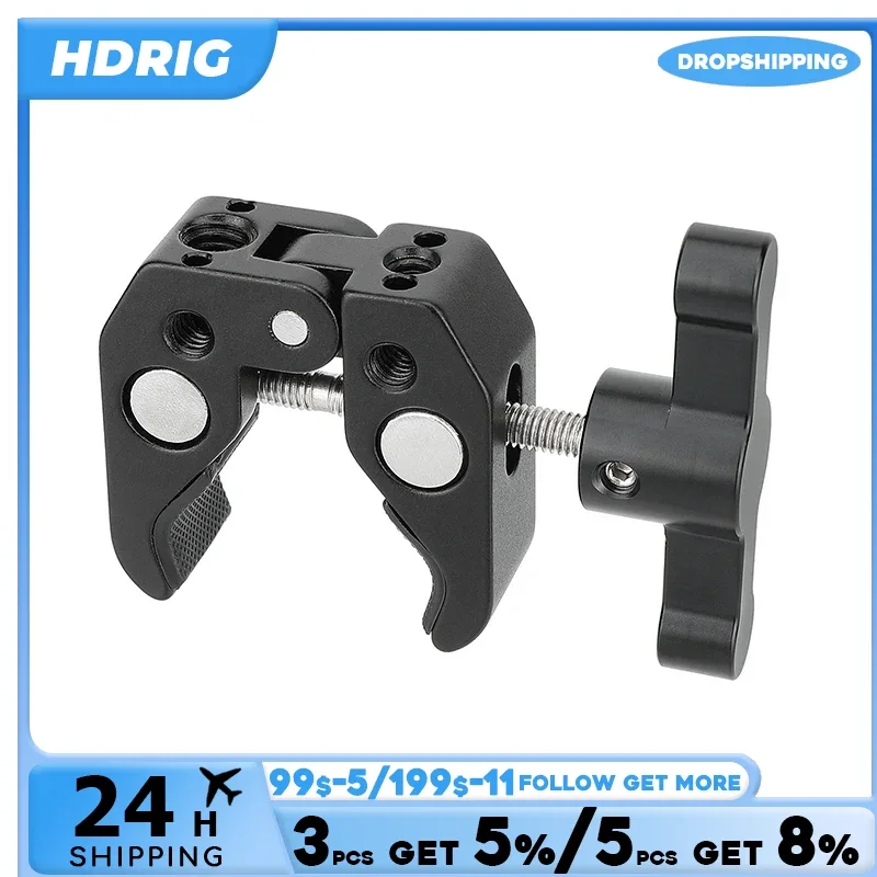 Braçadeira super do caranguejo de hdrig com furo de localização de arri & 1/4 "-20 & 3/8"-16 threads (vermelho/preto t-punho)