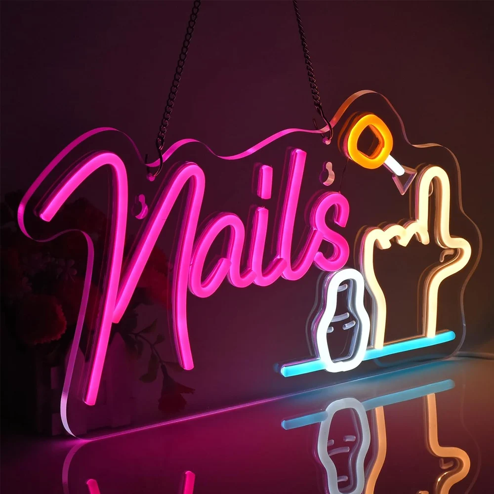 Nails Neon Sign Led for Wall Decor Beauty Salon Neon Light Up Sign for Business Nail Room Spa Studio Bedroom Dorm Dimmable Usb