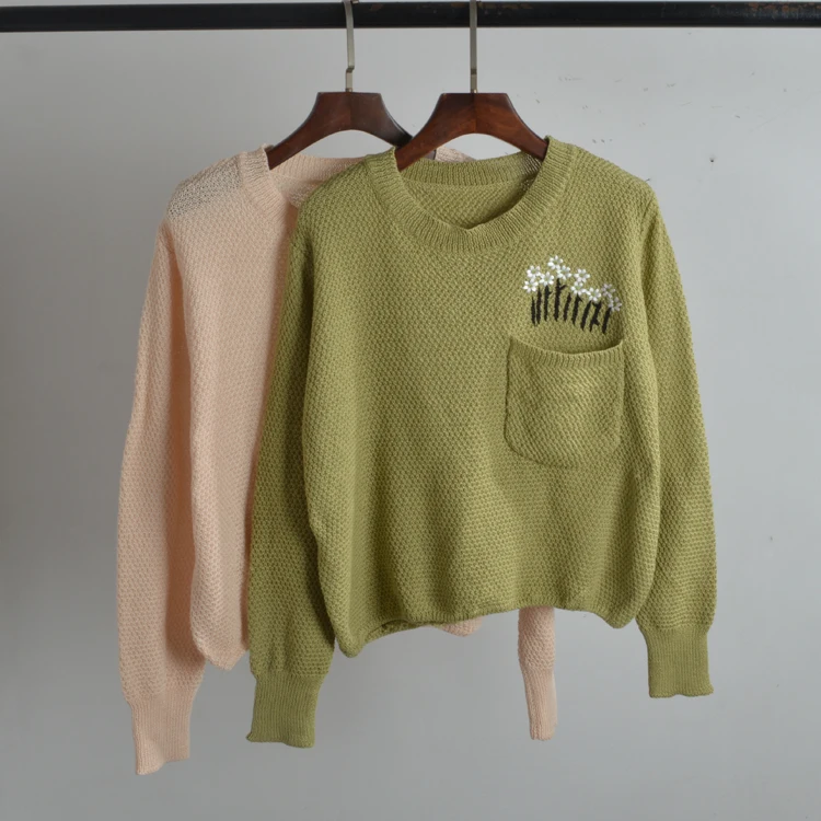 Herbst Winter Lose Lange Sve runde Ne Gestrickte Pullover frauen Basis Schicht Top ort Sle Gestickte Bequeme Passform